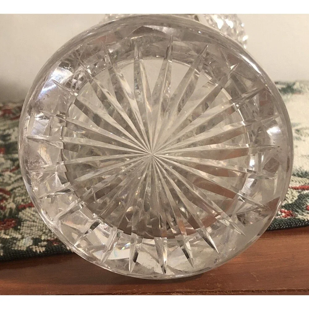 Vtg ABP  Cut Glass Corset Sawtooth Vase 10”